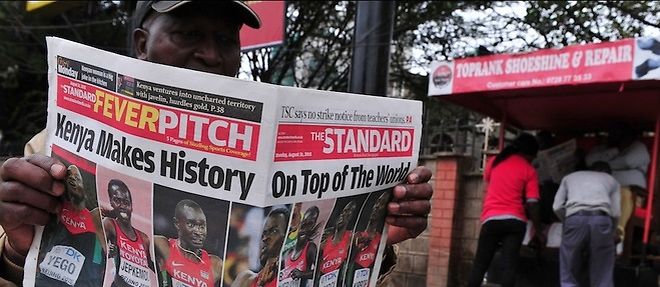 La une ce 31 aout 2015 du quotidien "The Standard" consacree aux victoires kenyanes aux mondiaux d'athletisme de Pekin.