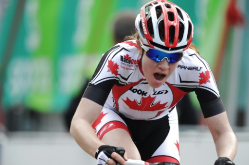 La cycliste canadienne Clara Hughes, lors d'une course elite dispute a Copenhague, le 24 septembre 2011