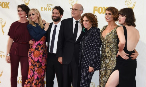 Les acteurs de la serie "Transparent", du diffuseur internet Amazon, primee deux fois aux Emmy Awards, le 20 septembre 2015 a Los Angeles