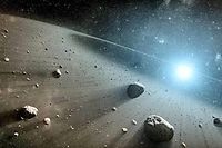 Représentation d'une ceinture d'astéroïdes en orbite autour d'une étoile.