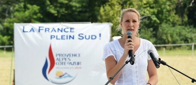 La deputee Front national Marion Marechal-Le Pen, candidate en Paca pour les elections regionales, lors d'un meeting le 5 juillet 2015 au Pontet (Vaucluse)