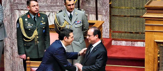 Francois Hollande au Parlement grec avec Alexis Tsipras, vendredi.