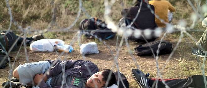Un Afghan dort a la frontiere entre la Serbie et la Hongrie le 17 septembre 2015. 