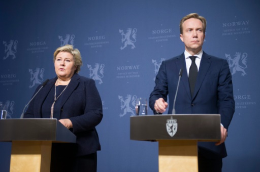 La Première ministre norvégienne Erna Solberg et son ministre des Affaires étrangères Borge Brende lors d'une conférence de presse à Oslo le 18 novembre 2015 © Fredrik Varfjell NTB SCANPIX/AFP