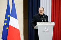 François Hollande prononce son discours hommage aux victimes des attentats de Paris aux Invalides le 27 novembre 2015. ©PHILIPPE WOJAZER