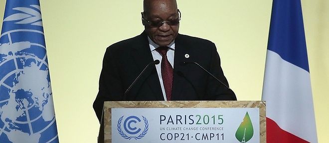Le president sud-africain Jacob Zuma lors de son intervention a la COP21 a Paris, le 30 novembre 2015.