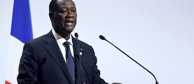 Le president ivoirien Alassane Ouattara lors de son intervention a la COP21 a Paris le 30 novembre 2015.