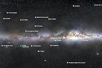 Sur ce cliché de la Voie lactée, on peut localiser chacune des étoiles  autour desquelles orbitent les exoplanètes que le concours NameExoWorlds a permis de rebaptiser.