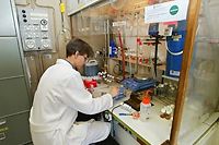 Une chercheuse du CNRS travaille dans son laboratoire de l'École polytechnique à Palaiseau. Photo d'illustration. ©JACK GUEZ