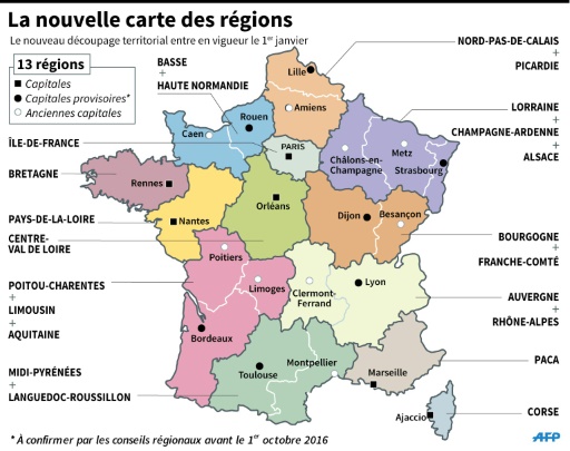 La nouvelle carte des régions © L.Saubadu/V.Lefai AFP