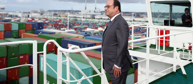 Ici, le president de la Republique Francois Hollande a bord du CMA-CGM  Bougainville au Havre, en octobre dernier.