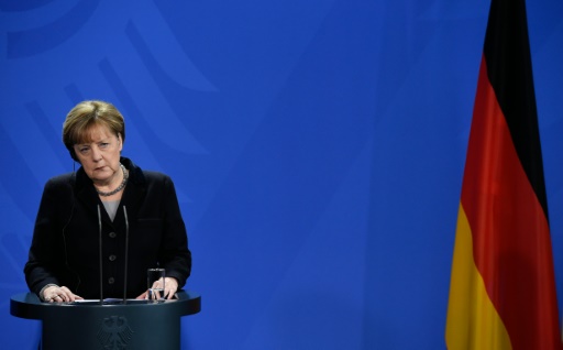 La chancelière allemande Angela Merkel lors d'une conférence de presse, le 7 janvier 2016 à Berlin © TOBIAS SCHWARZ AFP