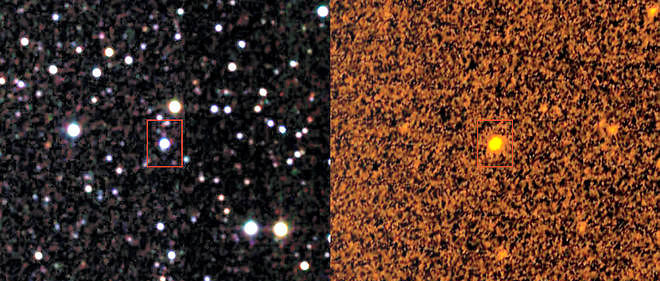 L'etoile KIC 8462852 photographiee dans l'ultraviolet et dans l'infrarouge.