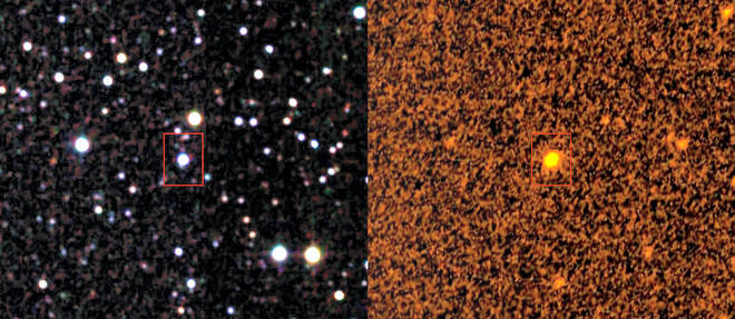 L'etoile KIC 8462852 photographiee dans l'ultraviolet et dans l'infrarouge.