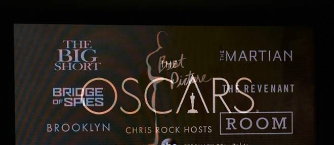 Capture d'ecran des principaux films nomines pour le meilleur film, au Samuel Goldwyn Theater, a Beverly Hills, le 14 janvier 2016.