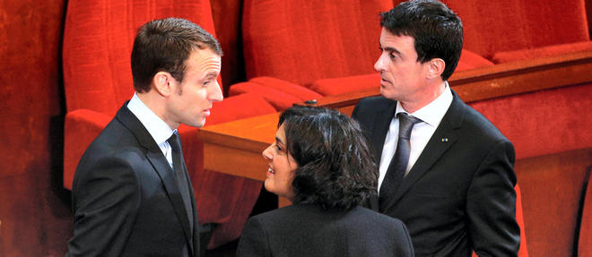 Manuel Valls, Emmanuel Macron et Myriam El Khomry au Cese le 18 janvier. On prête à la ministre du Travail d'inquiétants projets pour aligner le statut des travailleurs indépendants dans 