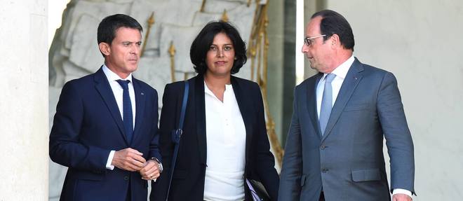Le Premier ministre Manuel Valls, la ministre du Travail Myriam El Khomri et le president Francois Hollande ont prevu de debuter la reforme du Code du travail par la reecriture du chapitre consacre au temps de travail.