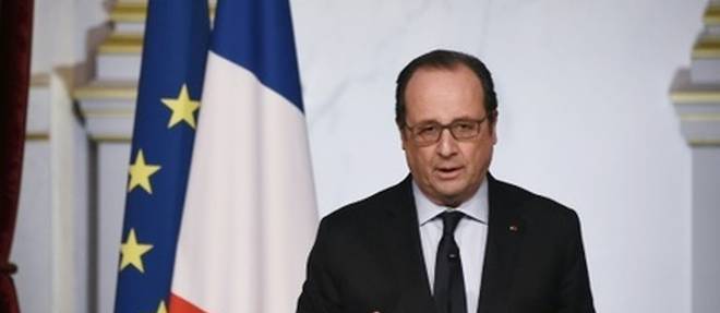 Le president Francois Hollande lors d'un discours a l'Elysee le 12 mars 2016