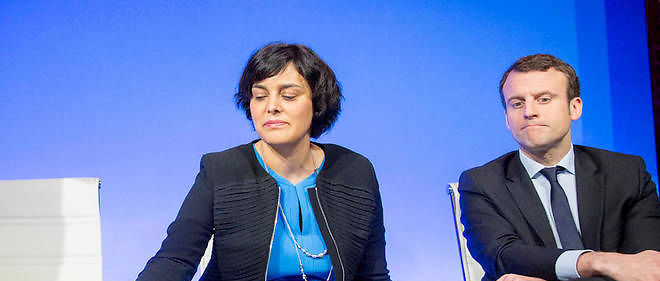 Myriam El Khomri, ministre du Travail, et Emmanuel Macron, ministre de l'Economie, lors de la  conference de presse du 14 mars.