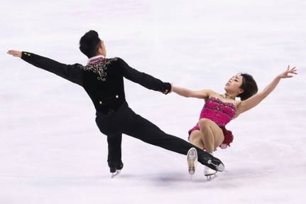 Sui Wenjing et Han Cong lors du programme court des Championnats du monde 2016 de patinage artistique, le 1er avril 2016 a Boston