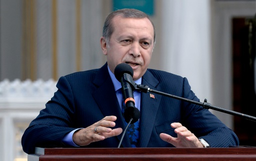 Le président turc Recep Tayyip Erdogan a inauguré la mosquée du centre islamique Diyanet, fraîchement sorti de terre et présenté comme le plus grand de l'Amérique © Olivier Douliery AFP