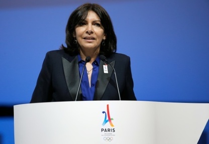 La maire de Paris Anne Hidalgo lors de presentation de la candidature de la capitale francaise au Jeux Olympiques de 2024, le 17 fevrier 2016