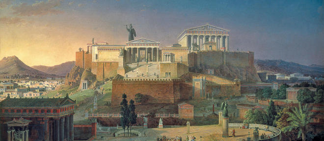 Discussion au pied de l'Acropole d'Athenes, par le peintre bavarois Leo von Klenze (1784-1864)