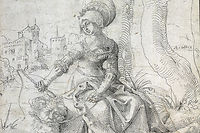 Phyllis chevauchant Aristote. Dessin de Hans Baldung (v.1484-1545).