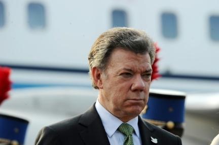 Le president colombien Juan Manuel Santos, le 5 avril 2016 a Tegucigalpa, Honduras