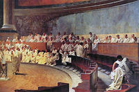 Detail de la fresque "Ciceron denonce Catilina" (1889) de Cesare Maccari (1840-1919).Palazzo Madama, Rome.