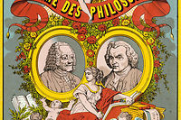 Voltaire et Rousseau représentés dans des médaillons, lithographie du XIXe siècle.