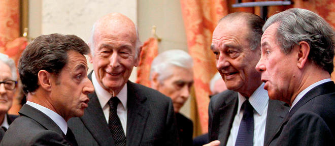 Sages, vraiment ? Jean-Louis Debre, alors president du Conseil constitutionnel, avec Nicolas Sarkozy, Valery Giscard d'Estaing et Jacques Chirac, le 1er mars 2010.