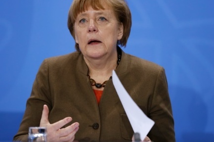 La chanceliere allemande Angela Merkel lors d'une conference de presse a Berlin le 14 avril 2016