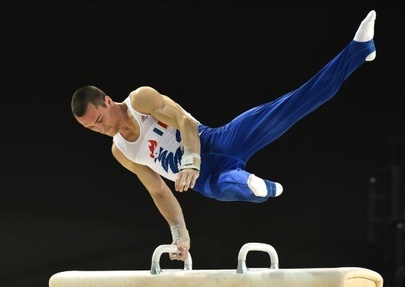 Cyril Tommasone lors des Championnats d'Europe de gymnastique, le 16 avril 2015 a Montpellier