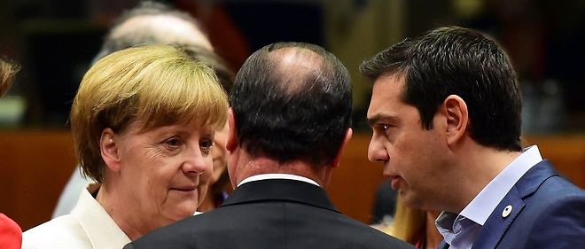 La chanceliere allemande Angela Merkel, le president francais Francois Hollande et le Premier ministre grec Alexis Tsipras.