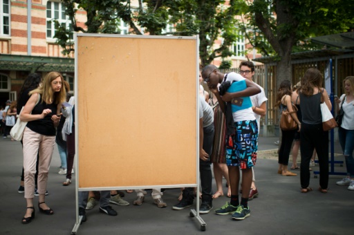 Des lycéens consultent les résultats du baccaluréat au lycée Georges Brassens, à Paris, le 7 juillet 2015 © MARTIN BUREAU AFP/Archives