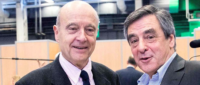 Alain Juppe et Francois Fillon au conseil national des Republicains, le 13 fevrier 2016.