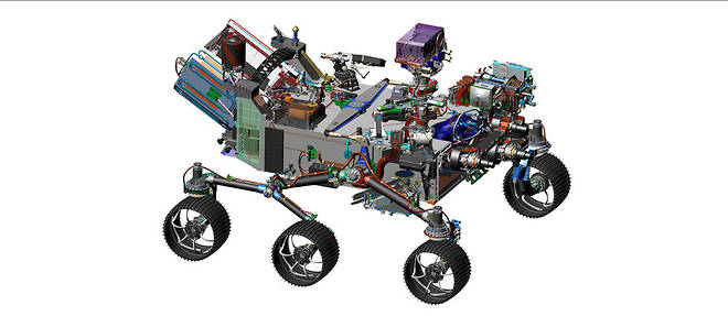 Representation assistee par ordinateur du rover de la mission Mars 2020.