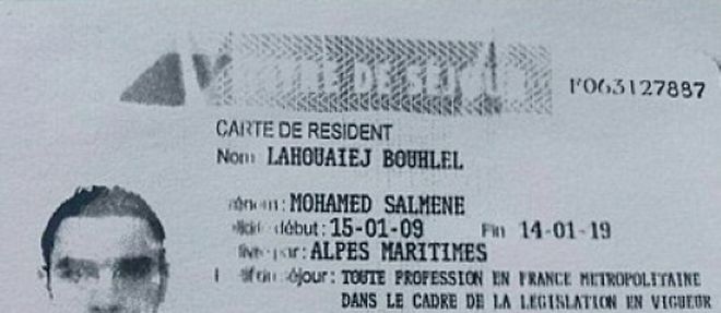 Copie du permis de sejour de Mohamed Lahouaiej-Bouhlel, obtenue le 15 juillet 2015 aupres de la police francaise