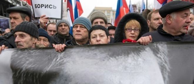 Manifestation de l'opposition a Moscou, le 1er mars 2015, peu apres l'assassinat de Boris Nemtsov