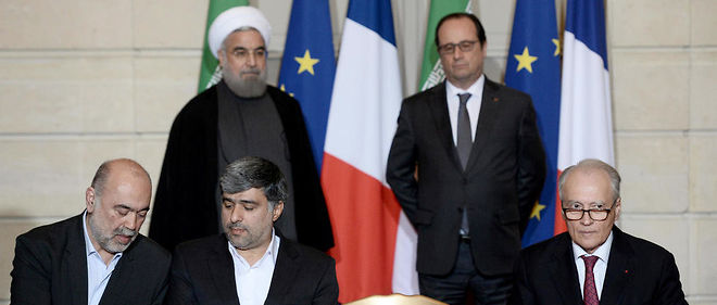 Le chef executif de Vinci, Xavier Huillard (a droite), en visite en Iran le 28 janvier 2016 pour marquer le debut d'une nouvelle relation commerciale.