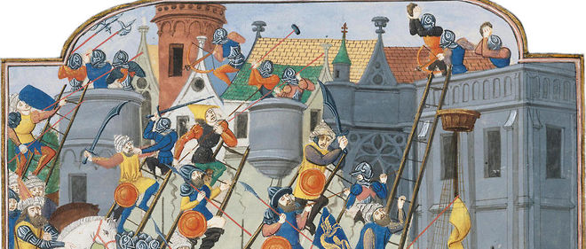 Stupeur. Le siege de Constantinople. Miniature (XVe siecle) ornant le manuscrit de "Chroniques de Charles VII, roi de France", de Jean Chartier (Bibliotheque nationale de France).