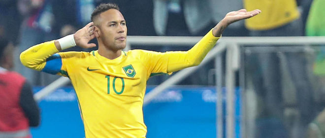 Neymar a inscrit son premier but dans ce tournoi olympique face a la Colombie en quart de finale.