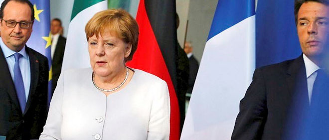 Angela Merkel, Francois Hollande et Matteo Renzi le 27 juin a Berlin. 