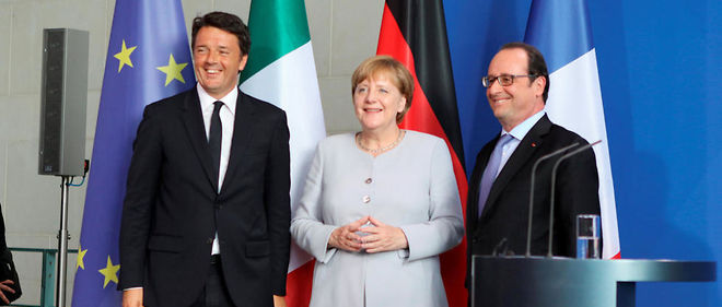Francois Hollande, Angela Merkel et Matteo Renzi, le triumvirat qui veut diriger l'Europe.