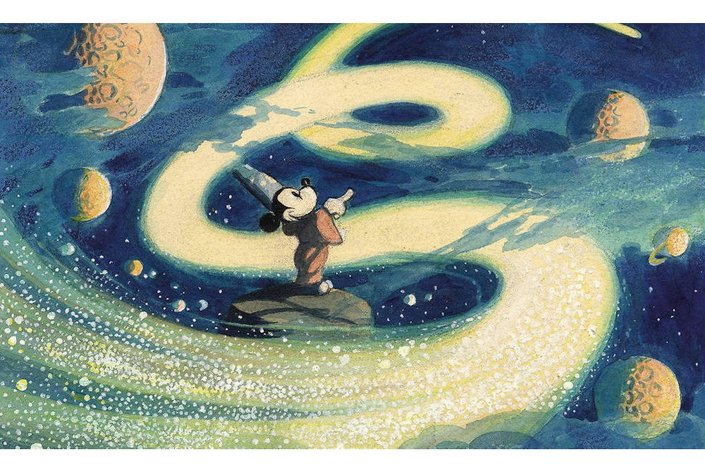 Mickey joue avec ses nouveaux pouvoirs sur un dessin qui a inspiré L'Apprenti sorcier de Fantasia (1940)