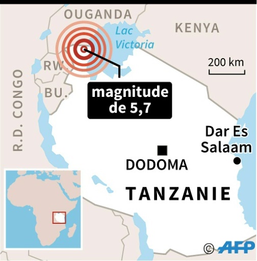 Carte localisant l'épicentre d'un séisme en Tanzanie  © Laurence SAUBADU AFP