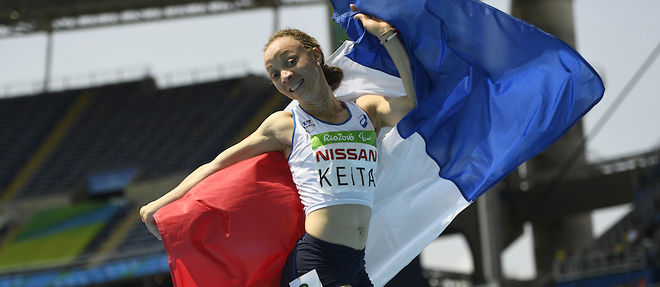 Ce samedi 17 septembre 2016 a Rio, Nantenin Keita exprime toute sa joie apres son titre paralympique sur 400 metres T13.