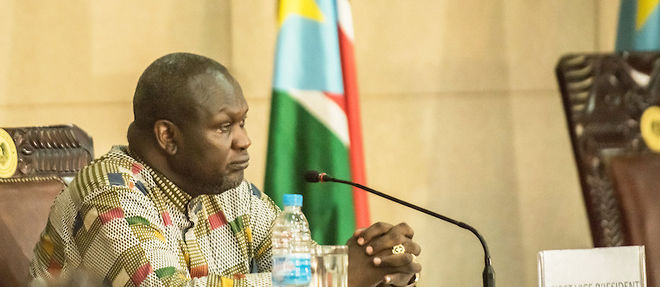Riek Machar en avril 2016 lors d'une ceremonie au Palais presidentiel a Juba.