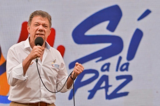 Le president colombien  Juan Manuel Santos, le 29 juillet 2016 lors d'un discours a Cali pour promouvoir la paix entre le gouvernement et les Farc